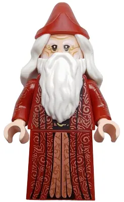 HP488:  Albus Dumbledore - Dark Red Robe, White Hair, Printed Arms