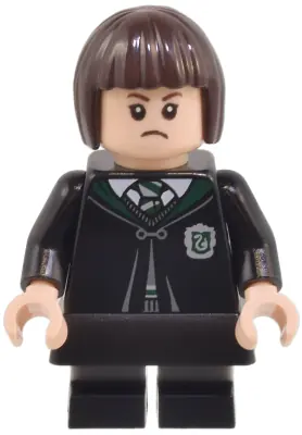 HP492:  Pansy Parkinson - Slytherin Robe Clasped, Black Skirt, Black Short Legs with Dark Bluish Gray Stripes
