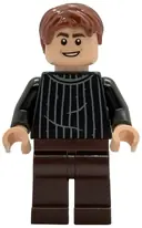 Minifigurka: HP542:  Oliver Wood - Black Striped Sweater, Dark Brown Legs