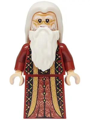 HP560:  Albus Dumbledore - Dark Red Robe with Gold Hem, White Hair