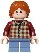 Minifigurka: HP577:  Ron Weasley - Dark Red Plaid Shirt, Sand Blue Short Legs