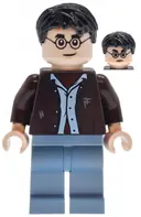 Minifigurka: HP597:  Harry Potter - Dark Brown Open Jacket, Sand Blue Legs