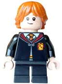 Minifigurka: HP628:  Ron Weasley - Gryffindor Robe Clasped, Sweater, Shirt and Tie, Black Short Legs, Lopsided Grin / Scared Open Mouth, Cheek Lines