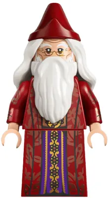 HP637:  Albus Dumbledore - Dark Red Robe with Copper Leaves, White Hair, Printed Arms