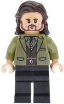 Minifigurka: HP639:  Sirius Black - Dark Brown Hair, Olive Green Jacket, Black Plain Legs