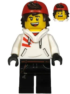 HS037:  Jack Davids - White Hoodie with Backwards Cap and Hood Folded Down (Open Mouth Smile / Scared)