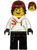Minifigurka: HS037:  Jack Davids - White Hoodie with Backwards Cap and Hood Folded Down (Open Mouth Smile / Scared)