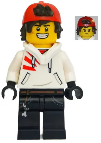 HS043:  Jack Davids - White Hoodie with Backwards Cap and Hood Folded Down (Large Smile / Grumpy)
