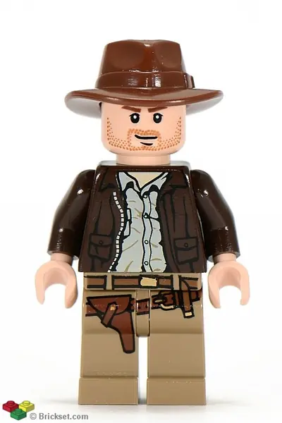 IAJ001:  Indiana Jones - Dark Brown Jacket, Reddish Brown Fedora, Closed Mouth Lopsided Grin