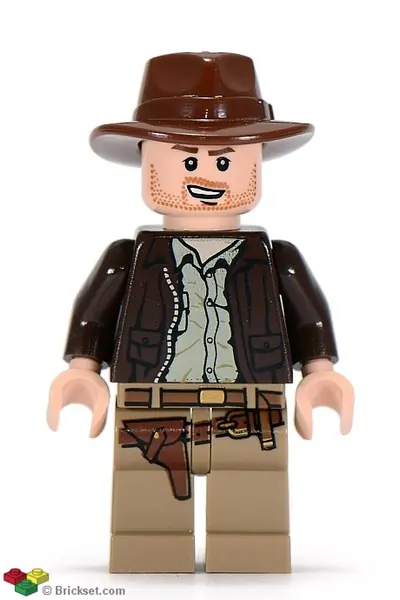 IAJ044:  Indiana Jones - Dark Brown Jacket, Reddish Brown Fedora, Open Mouth Lopsided Grin