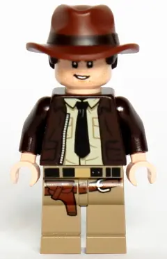 IAJ046:  Indiana Jones - Dark Brown Jacket, Black Tie, Reddish Brown Dual Molded Hat with Hair, Light Nougat Hands