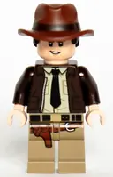Minifigurka: IAJ046:  Indiana Jones - Dark Brown Jacket, Black Tie, Reddish Brown Dual Molded Hat with Hair, Light Nougat Hands