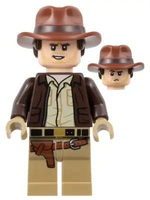 IAJ049:  Indiana Jones - Dark Brown Jacket, Reddish Brown Dual Molded Hat with Hair, Dark Tan Hands