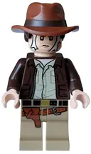 Minifigurka: IAJ056:  Indiana Jones - Dark Brown Jacket, Reddish Brown Dual Molded Hat with Hair, Spider Web on Face
