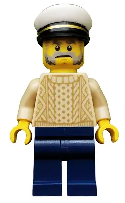 IDEA032:  Sailor Captain - Male, Tan Sweater, Dark Blue Legs, White Cap, Beard and Sideburns