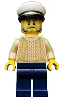 Minifigurka: IDEA032:  Sailor Captain - Male, Tan Sweater, Dark Blue Legs, White Cap, Beard and Sideburns