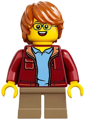IDEA055:  Child - Boy, Dark Red Jacket, Dark Tan Short Legs, Dark Orange Tousled Hair, Glasses