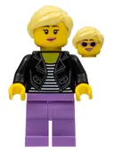 Minifigurka: IDEA081:  Woman, Black Leather Jacket, Medium Lavender Legs, Bright Light Yellow Hair