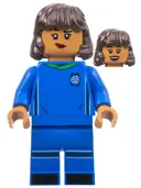 Minifigurka: IDEA130:  Soccer Player, Female, Blue Uniform, Medium Nougat Skin, Dark Brown Hair