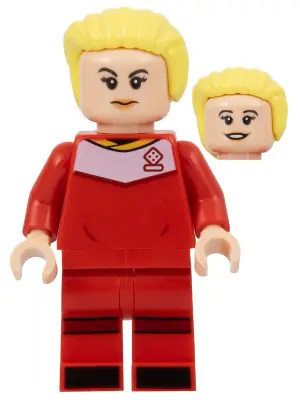 IDEA131:  Soccer Player, Female, Red Uniform, Light Nougat Skin, Bright Light Yellow Hair Swept Back
