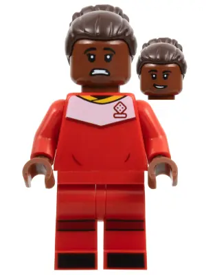 IDEA133:  Soccer Player, Female, Red Uniform, Reddish Brown Skin, Dark Brown Hair with Bun