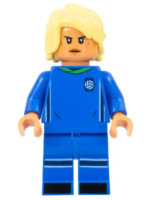 IDEA134:  Soccer Player, Female, Blue Uniform, Nougat Skin, Bright Light Yellow Hair