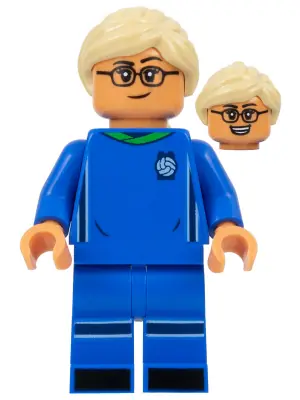IDEA140:  Soccer Player, Female, Blue Uniform, Nougat Skin, Tan Ponytail, Glasses