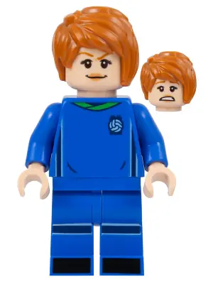 IDEA142:  Soccer Player, Female, Blue Uniform, Light Nougat Skin, Dark Orange Side Bangs