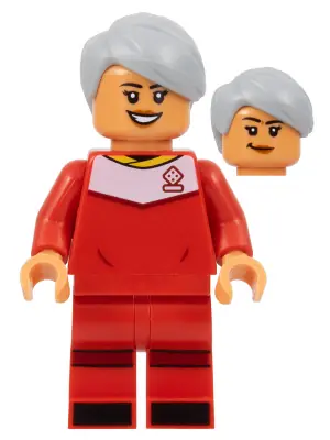 IDEA143:  Soccer Player, Female, Red Uniform, Nougat Skin, Light Bluish Gray Hair