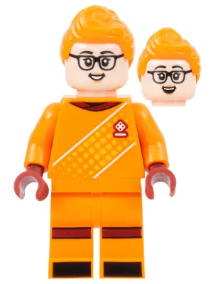 IDEA146:  Soccer Goalie, Female, Orange Uniform, Light Nougat Skin, Orange Hair