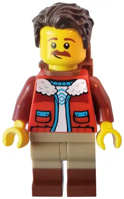 IDEA147:  Camper - Male, Red Jacket over White Shirt, Dark Tan Legs with Reddish Brown Boots, Dark Brown Hair, Backpack