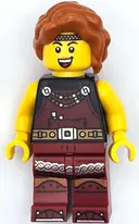 Minifigurka: IDEA167:  Viking Blacksmith - Female, Dark Red Overalls and Legs with Trim, Dark Orange Hair