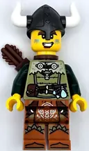 Minifigurka: IDEA168:  Viking Archer - Male, Olive Green Tunic, Dark Orange Legs with Loincloth, Pearl Dark Gray Helmet, Quiver
