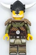 Minifigurka: IDEA169:  Viking Chieftain - Male, Leather Armor, Dark Tan Legs with Tunic, Pearl Dark Gray Helmet, Shoulder Armor