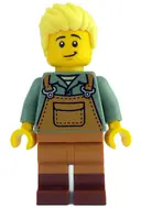 Minifigurka: IDEA203:  Gardener - Male, Medium Nougat Overalls over Sand Green Shirt, Reddish Brown Boots, Bright Light Yellow Hair