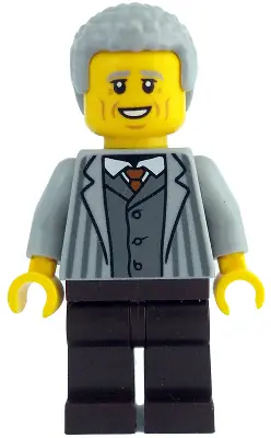IDEA205:  Man - Light Bluish Gray Jacket with Pinstripes, Dark Brown Legs, Light Bluish Gray Coiled Hair