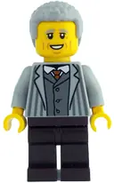 Minifigurka: IDEA205:  Man - Light Bluish Gray Jacket with Pinstripes, Dark Brown Legs, Light Bluish Gray Coiled Hair