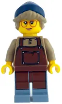 Minifigurka: IDEA208:  Barista - Female, Reddish Brown Apron, Dark Blue Beanie, Dark Tan Hair, Glasses