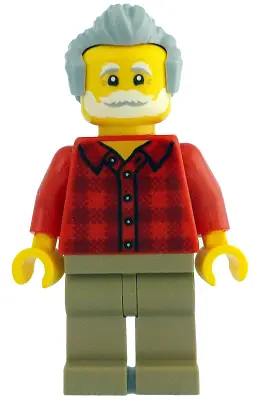 IDEA211:  Man - Red Plaid Flannel Shirt, Dark Tan Legs, Light Bluish Gray Swept Back Hair