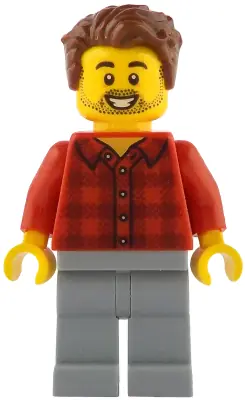 IDEA226:  Rob the Fan Designer - Red Plaid Flannel Shirt, Light Bluish Gray Legs