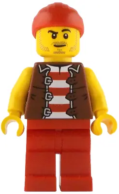 IDEA237:  Bo'sun Will - Pirate, Reddish Brown Vest over Red and White Striped Shirt, Red Legs