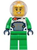 Minifigurka: IDEA272:  Astronaut - Female, White Spacesuit with Bright Green Arms, Bright Green Legs, Trans-Clear Fishbowl Helmet