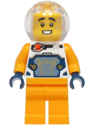 IDEA273:  Astronaut - Male, White Spacesuit with Bright Light Orange Arms, Bright Light Orange Legs, Trans-Clear Fishbowl Helmet