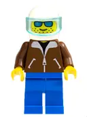 Minifigurka: JBR001:  Helicopter Pilot - Brown Jacket, Blue Legs, White Helmet, Trans-Light Blue Visor