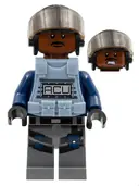 Minifigurka: JW013:  ACU Trooper - Male, Black Aviator Cap with Trans-Brown Visor, Reddish Brown Head, Sand Blue Body Armor Vest