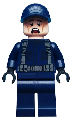 JW040:  ACU Guard - Male, Dark Blue Cap, Light Nougat Head, Scared
