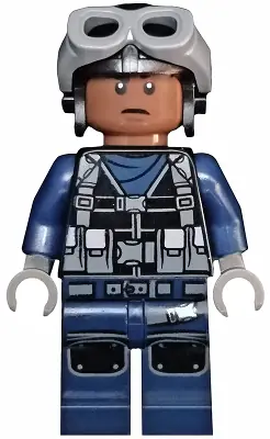 JW043:  ACU Pilot - Male, Black Aviator Cap with Dark Bluish Gray Goggles, Reddish Brown Head
