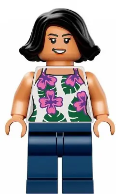 JW072:  Sammy Gutierrez - White Sleeveless Shirt with Flowers and Leaves, Dark Blue Legs