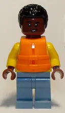 Minifigurka: JW073:  Darius Bowman - Yellow Hoodie over White Shirt, Sand Blue Legs, Orange Life Jacket