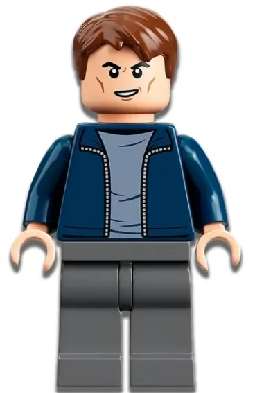 JW093:  Security Guard - Male, Dark Blue Jacket, Dark Bluish Gray Legs, Reddish Brown Hair